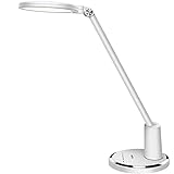 JUKSTG Lámpara Escritorio LED, 5 Modos 10 Niveles de Brillo Lámpara de Oficina,Regulable Control Tácti Protege a Ojos lámpara de mesa para Lectura Estudio(Blanco)