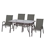 LOLAhome Conjunto de Mesa Rectangular y 4 sillas de jardín apilablesmarrón de Acero, textileno y Cristal
