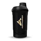 Shaker Deluxe - Proteína Shaker a prueba de fugas - BPA libre y con la escala tamiz de polvo de proteína de suero cremoso sacude (oro negro 800ml)