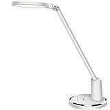 Lámpara Escritorio LED,JUKSTG 5 Modos 10 Niveles de Brillo Lámpara de Oficina,Regulable Control Tácti Protege a Ojos lámpara de mesa para Lectura Estudio（Blanco）