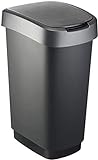Cubo de basura Rotho Twist de 50 l con tapa, plástico (PP) sin BPA, negro/plateado, 50 l (40,1 x 29,8 x 60,2 cm)