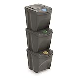Set de 3 cubos de basura KEDEN SORTIBOX papelera reciclaje, gris, volumen 3x25L