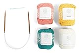 mindfulknits Kit de tejer para principiantes con agujas de tejer, agujas de hilo e hilo de tejer 100% algodón (4) - para relajación y alivio del estrés ... (Tropical)