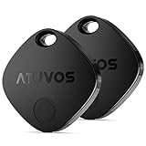 ATUVOS Buscador de Objetos Bluetooth 2 Pack Negro, Smart Air Tracker Tag Funciona con Buscar Apple (Sólo iOS, Android no Compatible), Localizador para Llaves, Carteras, Equipaje, Batería Reemplazable