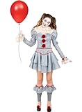 Funidelia | Disfraz de Pennywise - IT: Capítulo Dos para mujer Terror - Disfraz para adultos y divertidos accesorios para Fiestas, Carnaval y Halloween - Talla L - Gris/Plateado