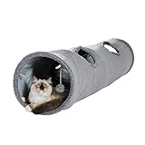 OHANA Juguete Plegable túnel de Gato en Gamuza, Gran túnel para Gato de Interior Conejos con 2 Agujeros y Bola suspendida Dia30 * 130 cm