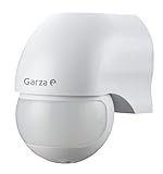 Garza - Detector de movimiento por infrarrojos para interior y exterior, protección IP44, tiempo y luminosidad regulables, ángulo detección 180º, blanco