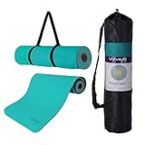Wueps esterilla yoga antideslizante, incluye correa de hombro y bolsa de transporte, ideal para realizar deporte en casa (Color Azul de Lago y Café)