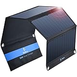 BigBlue 28W Cargador Solar Portátil, 2 Puertos USB(5V/4A en Total) y IPX4, Panel Solar Plegable con LCD Amperímetro Digital para Dispositivos USB Recargables, iPhone, Android, GoPro Etc