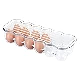 mDesign Huevera de plástico para la nevera – Envase para huevos con tapa con capacidad para 12 huevos – El complemento de cocina imprescindible – Color: transparente