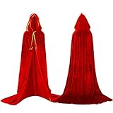 Proumhang Rojo Capa con Capucha Terciopelo Capa Vampiro Disfraz de Halloween para Mujeres Hombres Halloween Fiesta Disfraces