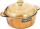 VISIONS - Olla de Vidrio Pyroceram, Modelo Versa, con Tapa de Vidrio y Tapa de plástico, de 1,25 litros, Color marrón