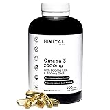 Omega 3 2000 mg | 200 cápsulas para más de 3 meses | Con 800 mg EPA, 400 mg DHA y Vitamina E Natural | El único con Aceite de Pescado Español que contribuye a la salud cardíaca, cerebral y ocular