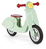 Janod Wooden Kids Scooter Mint - Balance Scooter with Vintage Retro Look - Adjustable Saddle, Inflatable Tires - Colour Mint Green - From 3 Years Old, J03243