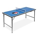 Relaxdays Mesa Ping Pong Exterior Plegable con Red, Pelotas y Raquetas, Madera-Metal, Azul, 71 x 67 x 150 cm
