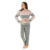 TRAMAS+ Pijama Coral Mujer para Invierno Suave y Calentito, Conjunto de Pijama Súper Cómodo para Dormir y Estar en Casa - (M, Solini Gris)