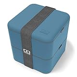 monbento - MB Square azul Denim Bento Box - Fiambrera grande con 2 compartimentos - Fiambrera perfecta para la oficina, la comida o la escuela