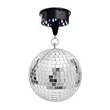 lahomia 18 luces LED espejo giratorio de cristal, Bola de discoteca, Control de sonido del Motor, Bola de reflejo de espejo colgante para la luz de escenario - with Ball
