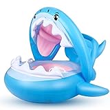 Flotador para Bebé Piscina Tiburón Tabla Hinchable con Inflable Toldo,Barco Inflable Flotador para 6-37 Meses Niños