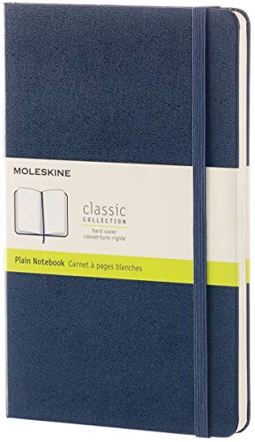 Moleskine - Cuaderno Clásico con Páginas Lisas, Tapa Dura y Goma Elástica, Color Azul Zafiro, Tamaño Grande 13 x 21 cm, 240 Páginas