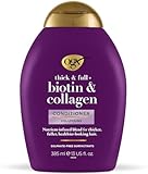 OGX Biotin & Collagen Conditioner (385 ml), acondicionador de biotina, colágeno y proteína de trigo hidrolizada, sin sulfatos ni parabenos, voluminizador y texturizador de cabello