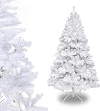 Árbol de Navidad Artificial, 120cm/150cm/180cm/210cm, de PVC difícilmente inflamable, Montaje rápido, Plegable, Incluye Soporte de Metal (150 CM, Árbol Blanco)