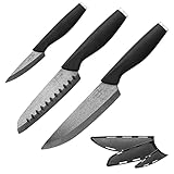 SILBERTHAL Juego cuchillos cocina de cerámica | Set 3 cuchillos cerámica Negros | Cuchillos con funda protectora