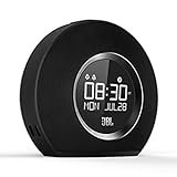 JBL Horizon - Radio reloj Bluetooth con carga USB y luz ambiental, con 2 alarmas, radio FM, pantalla LCD, batería de reserva y sonido estéreo JBL