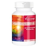 Vitamina D3 10.000 I.E – ¡Bote para 6 MESES! – Más concentrado que en forma líquida – 180 comprimidos – Fabricado en Alemania – Colecalciferol – Vitamina del sol | Vitamintrend®