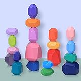 Piedras de Equilibrio en Madera para Niños, 20 Piezas Juguetes de Apilamiento de Piedras de Colores, Bloques de Construcción Montessori para Niño Niña Juguete Educativo & Decoración del Hogar