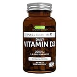 Pure & Essential Vitamina D3 Diaria, colecalciferol 2000 UI, suministro para un año, 365 comprimidos