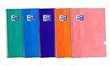 Oxford, Cuadernos A4 (Folio) Cuadrícula 4x4, Tapa de Plástico, 80 Hojas, Pack 5 Libretas, Colores Tendencia