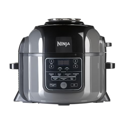 Ninja Foodi Olla eléctrica multifunción, 6 l, 9 funciones en 1, Olla a presión, Freír con aire, Cocción lenta, Parrilla y más, en acero galvanizado y negro, OP300EU