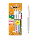 Bic, Bolígrafos Shine, 4 colores métalicos, Con puntas de 1.0 mm, rosa, azul, plata y morado, Blíster de 3 Bolígrafos brillantes