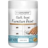 Pintura de tiza para muebles, color blanco, 1 litro, incluido agitador, ideal para estilo desgastado y sofisticado, secado rápido