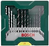 Bosch 15 uds. Set de brocas Mini-X-Line (para madera, mampostería y metal, accesorios para taladro)