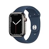 Apple Watch Series 7 (GPS+ Cellular, 45mm) Reloj Inteligente con Caja de Acero Inoxidable en Grafito - Correa Deportiva en Color Abismo - Talla única. Monitor de entreno, Resistencia alagua