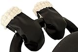 Manoplas guantes para carrito silla de bebé pelo extra-suave y ecopiel. Negro