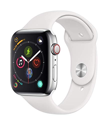 Apple Watch Series 4 (GPS + Cellular) con caja de 44 mm de acero inoxidable y correa deportiva blanca