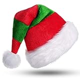 Sombrero de Navidad, Sombrero de Papá Noel Adultos para Hombre Mujer, Sombrero de Papá Noel, Terciopelo con Pompom Costume Decoración de Navidad Cosplay Traje Novedad Beanie en Raya roja y verde