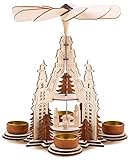 BRUBAKER Pirámide de Navidad 29 cm - María, José y Jesús - de Nivel 2 - Pirámide de té con 4 portavelas - Madera Natural - Figuras talladas