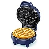 Tiastar Gofrera Mini, ‎550Ｗ Waffle Maker, Gofrera Pequeña Para Gofres, Antiadherente, Mango Cool Touch, Diseño Compacto, Temperatura Automática, Azul