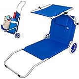 AKTIVE 62610 - Tumbona playa con ruedas, silla con 2 ruedas y con parasol, 62 x 117 x 62 cm, altura asiento 11 cm, peso máx 110 kg, color azul