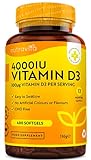 Vitamina D 4000 UI - Fuerza máxima - 400 cápsulas blandas fáciles de tragar - Suministro para más de un año - VIT D3 de alta resistencia - Fabricado en el Reino Unido por Nutravita