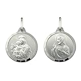 Medalla Escapulario Plata Ley. 19mm diametro. Virgen del Carmen y Sagrado Corazon de Jesus
