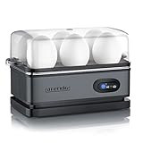 arendo - Cuecehuevos eléctrico con función de Mantenimiento de Temperatura -De 1 a 6 Huevos - Libre elección de dureza - Acero Inoxidable Cepillado - Color Gris frío
