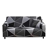 SHANNA Funda de sofá elástica para sofá de 2 plazas, Funda Antideslizante para sofá con 1 Funda de Almohada (2 plazas, Negro geométrico)