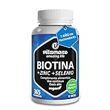 Vitamaze® Biotina 10.000 mcg, 1 Año de Alta Dosis con Zinc y Selenio- 365 Comprimidos - Biotina para el Cabello, Piel y Uñas, Vitaminas para el cabello. Calidad Alemana.