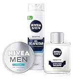 NIVEA MEN Sensitive Gel de afeitar para piel sensible + NIVEA MEN Sensitive Bálsamo After Shave + NIVEA MEN Fresh (1 x 75 ml), gel hidratante facial y corporal
