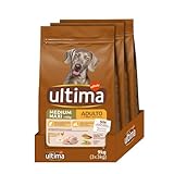 Ultima Medium-Maxi Adult Pollo, Comida seca para perros, Pack de 3 x 3kg, Total 9kg